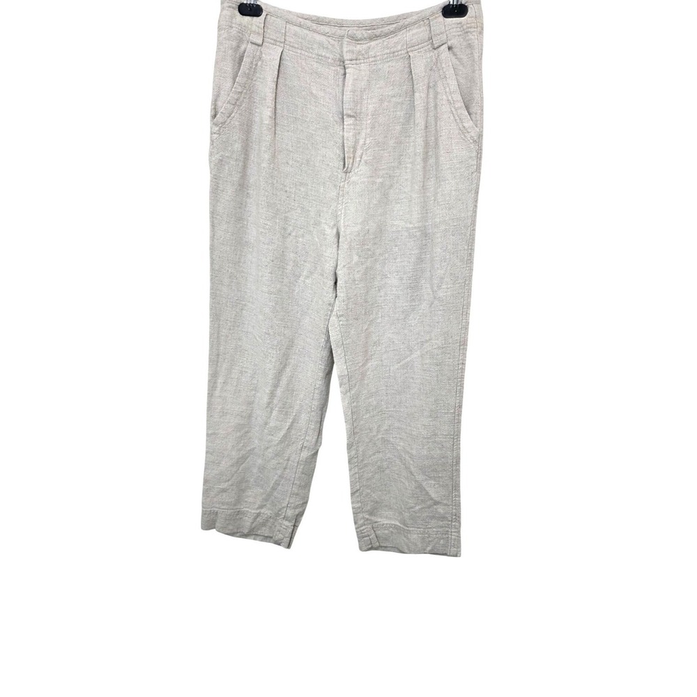 Free People Women Beige Linen Blend High Wested Pleated Straight-Leg Pants 12